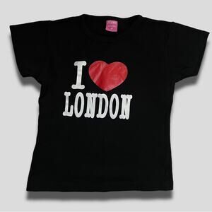 KUMI VINTAGE Y2K GRAPHIC I LOVE LONDON THICK COTTON FABRIC T SHIRT BLACK MEDIUM